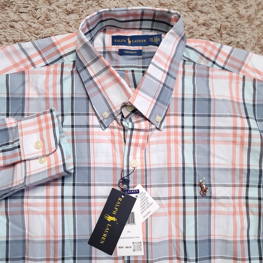 Ralph Lauren Gray‎ Pink Men Sz XXL Oxford Long Sleeve Button Up Shirt New